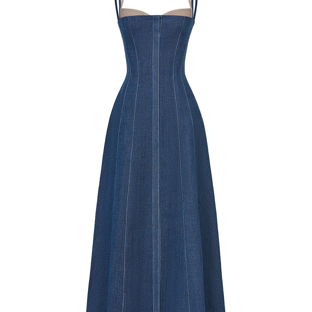 Denim Blue Corset Midi Dress
