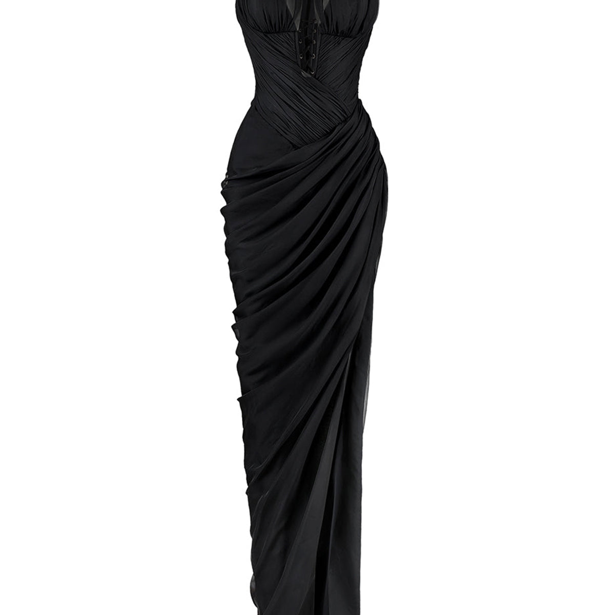 Arielle Slit Plunge Neck Chiffon Long Length Dress