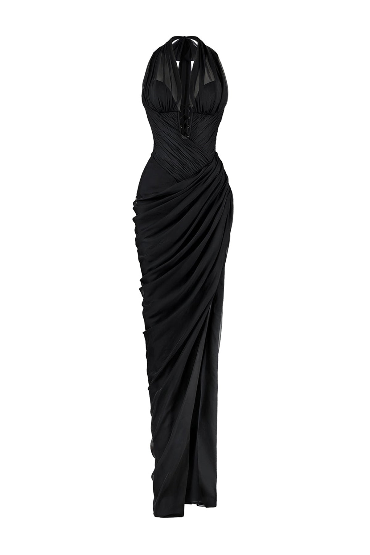 Arielle Slit Plunge Neck Chiffon Long Length Dress