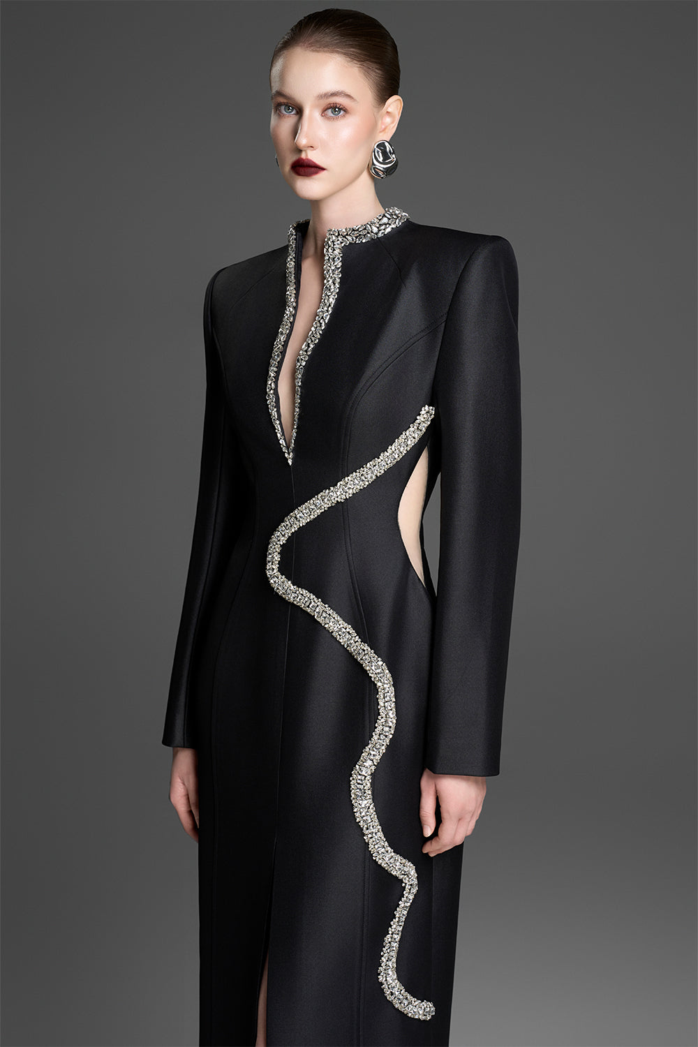 black maxi dress with rhinestones Black Rhinestone Corset Maxi Dress Black / 2