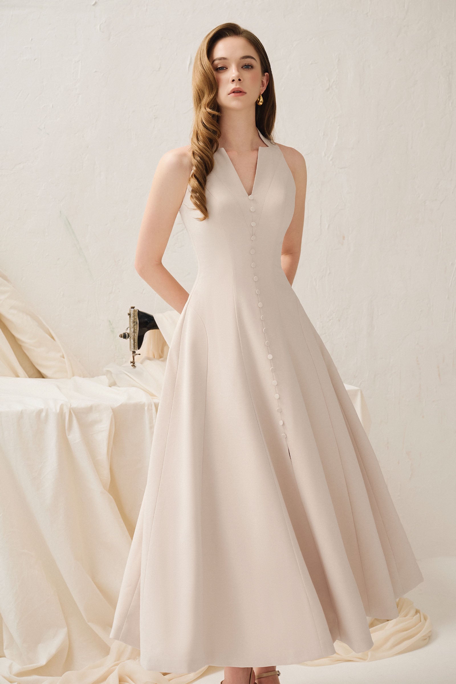 Elodie Notch Neck Midi Dress
