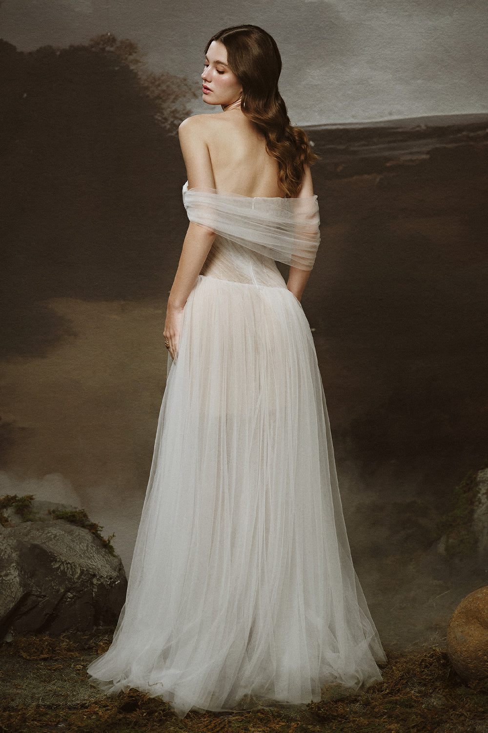 Seraphine A-line Asymmetric Shoulder Tulle Floor Length Dress