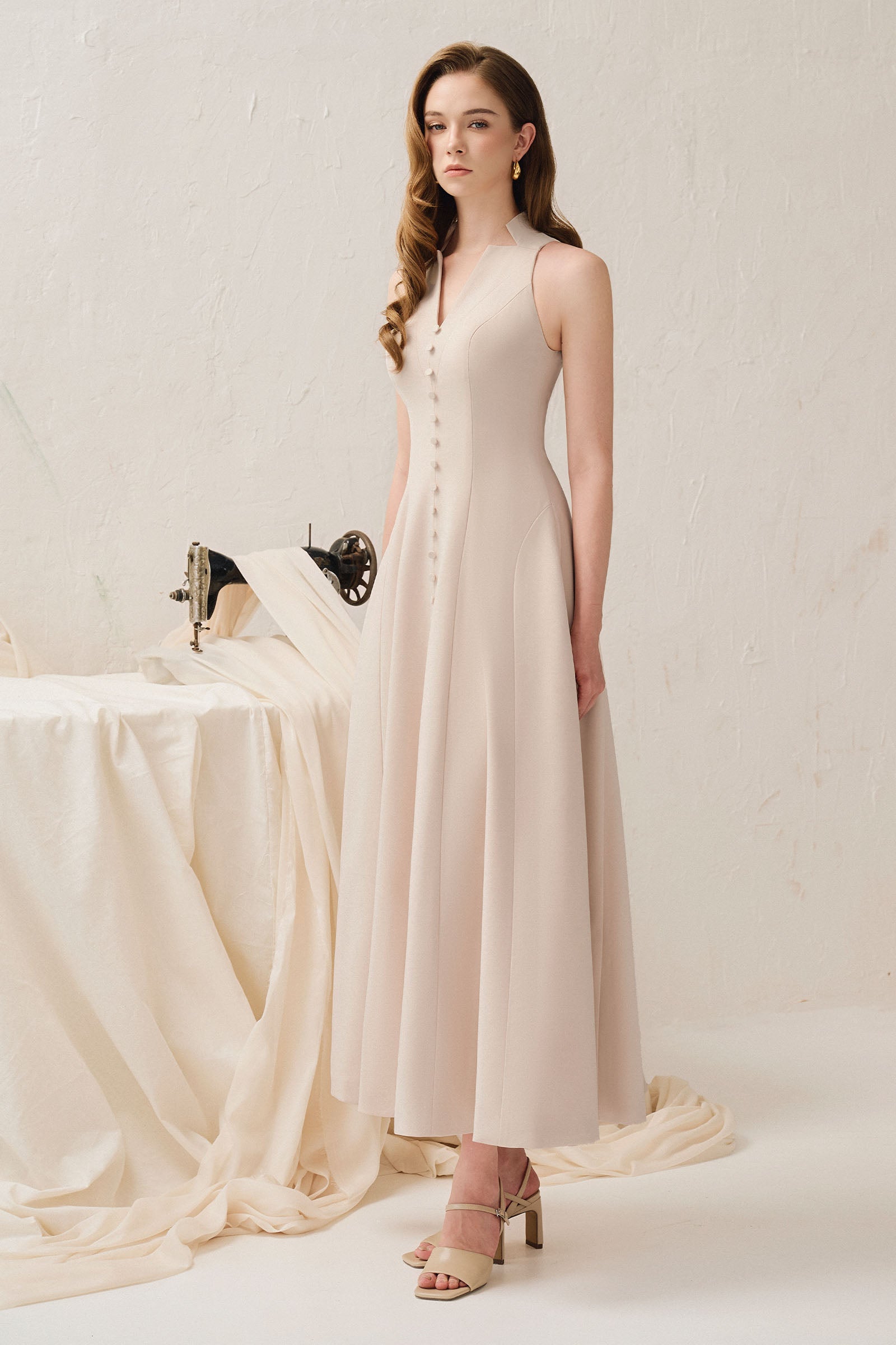 Elodie Notch Neck Midi Dress