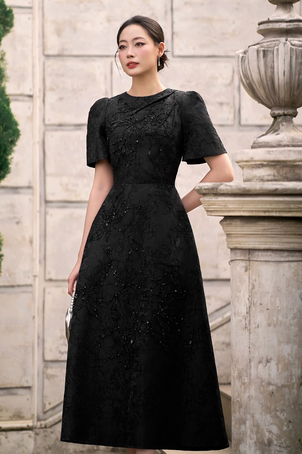 Jewel Embroidery Midi Dress