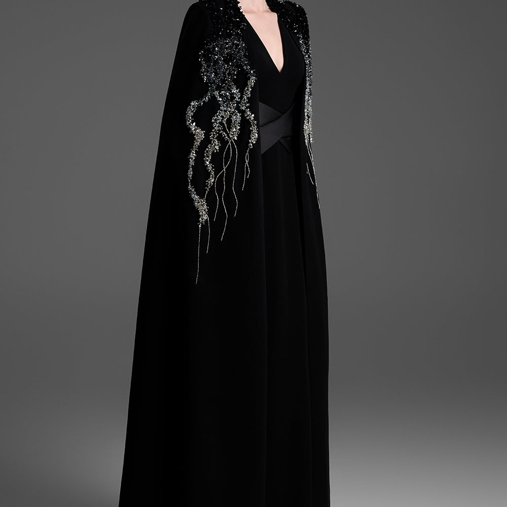 Ingrid Cape Sleeve Bead Maxi Dress