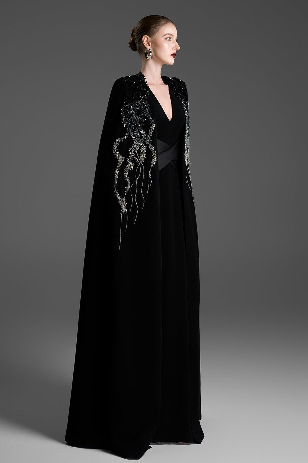 Ingrid Cape Sleeve Bead Maxi Dress