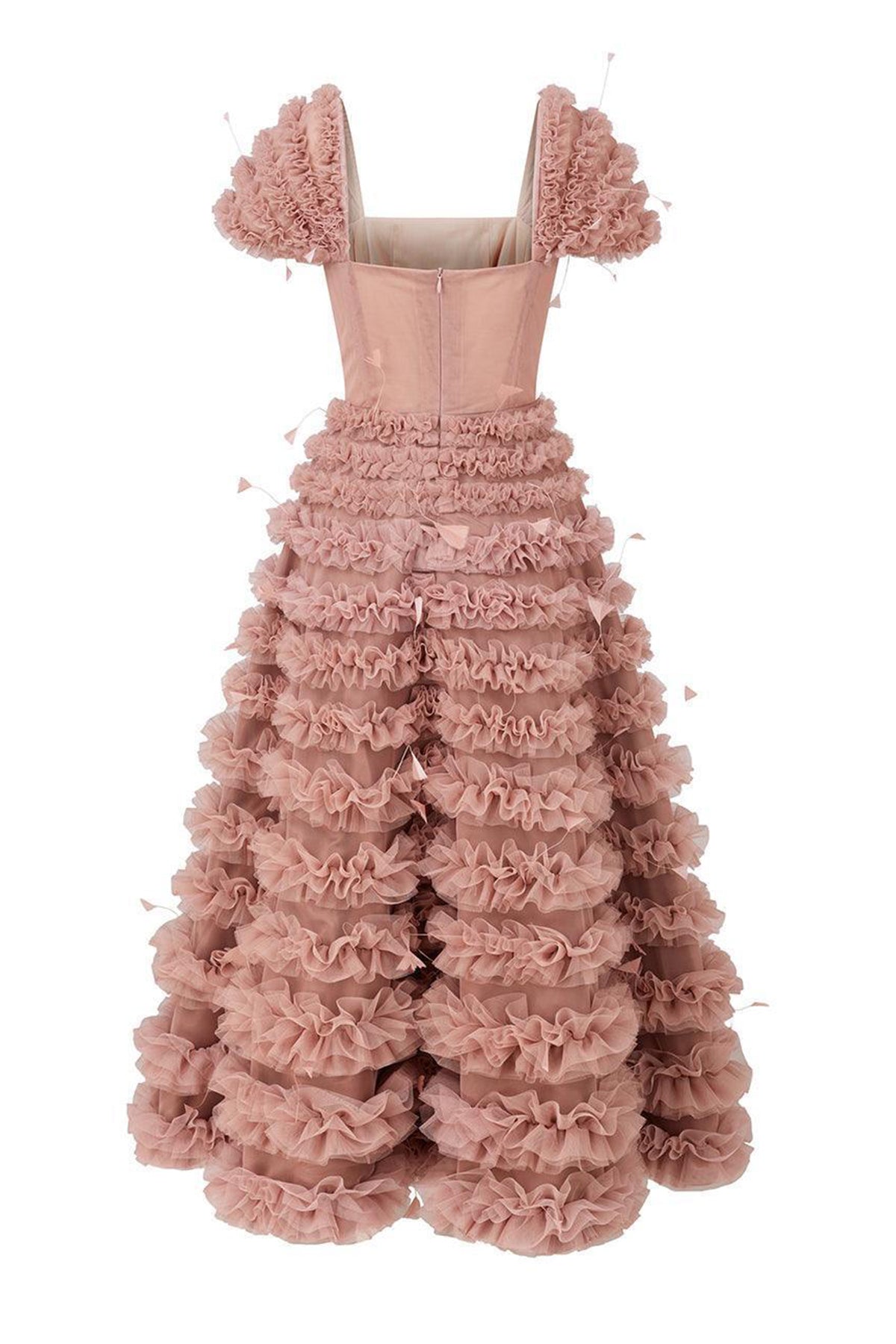 Luxe Fit and Flare Square Neck Tulle Ankle Length Dress