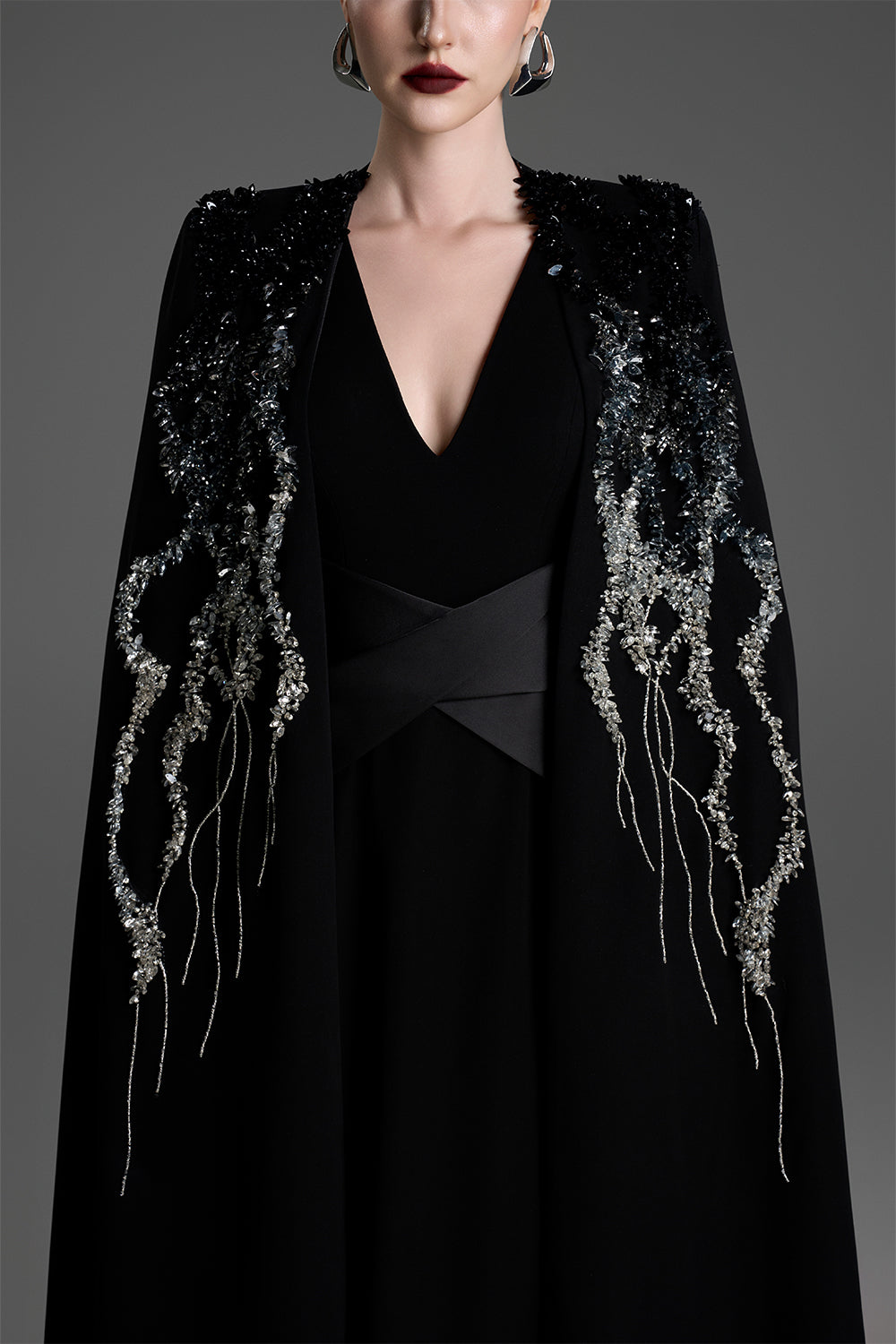 Ingrid Cape Sleeve Bead Maxi Dress