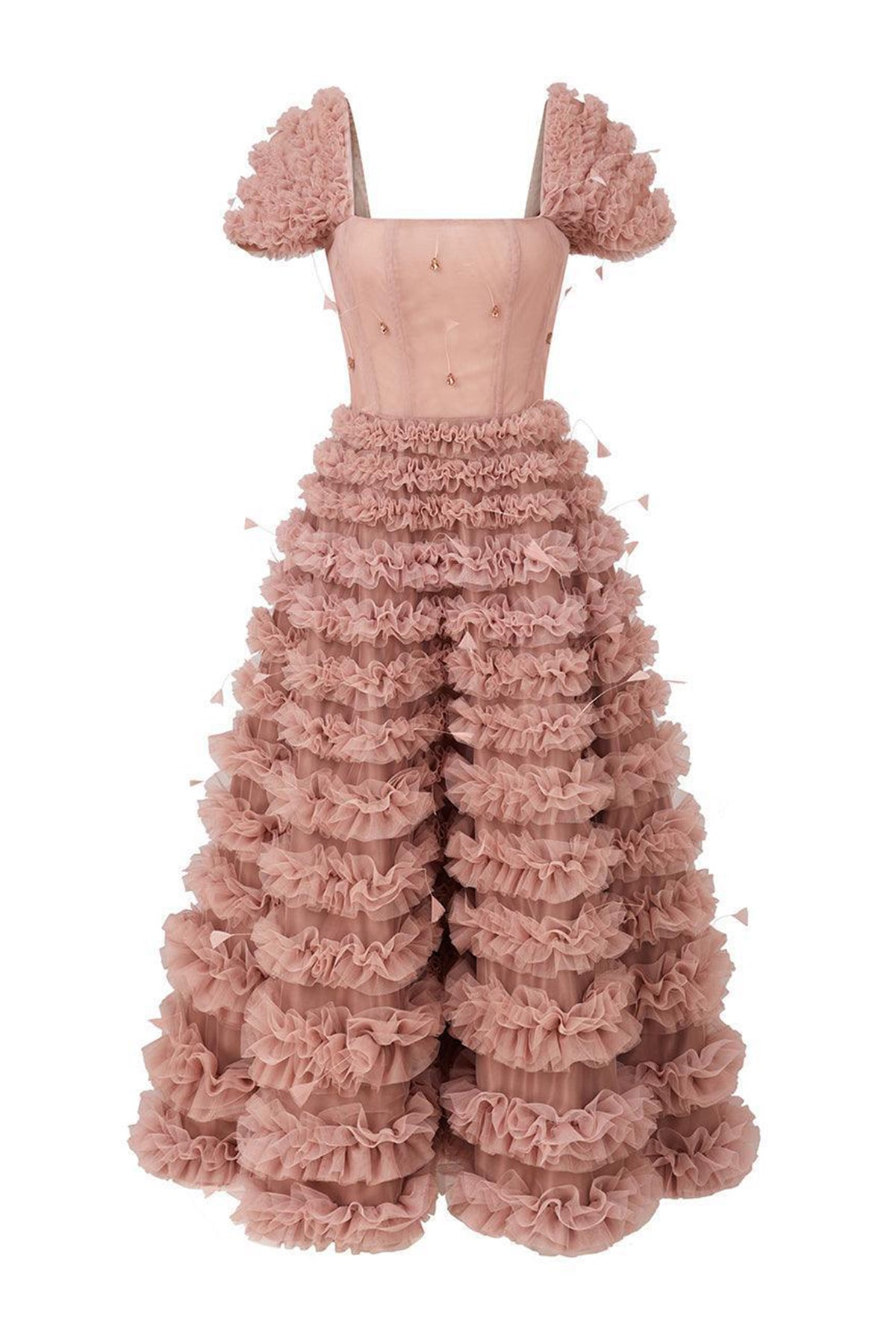 Luxe Fit and Flare Square Neck Tulle Ankle Length Dress