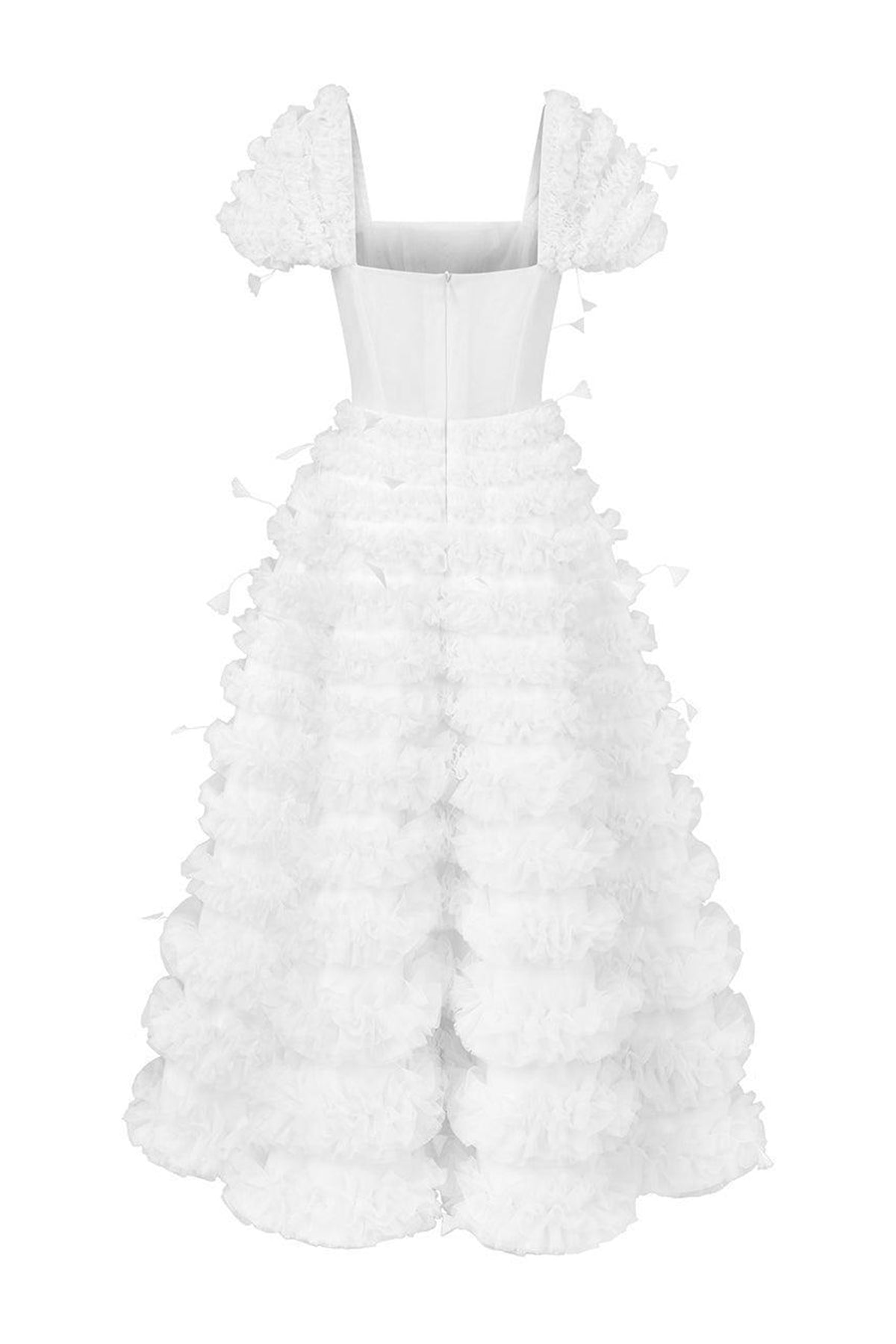 Luxe Fit and Flare Square Neck Tulle Ankle Length Dress