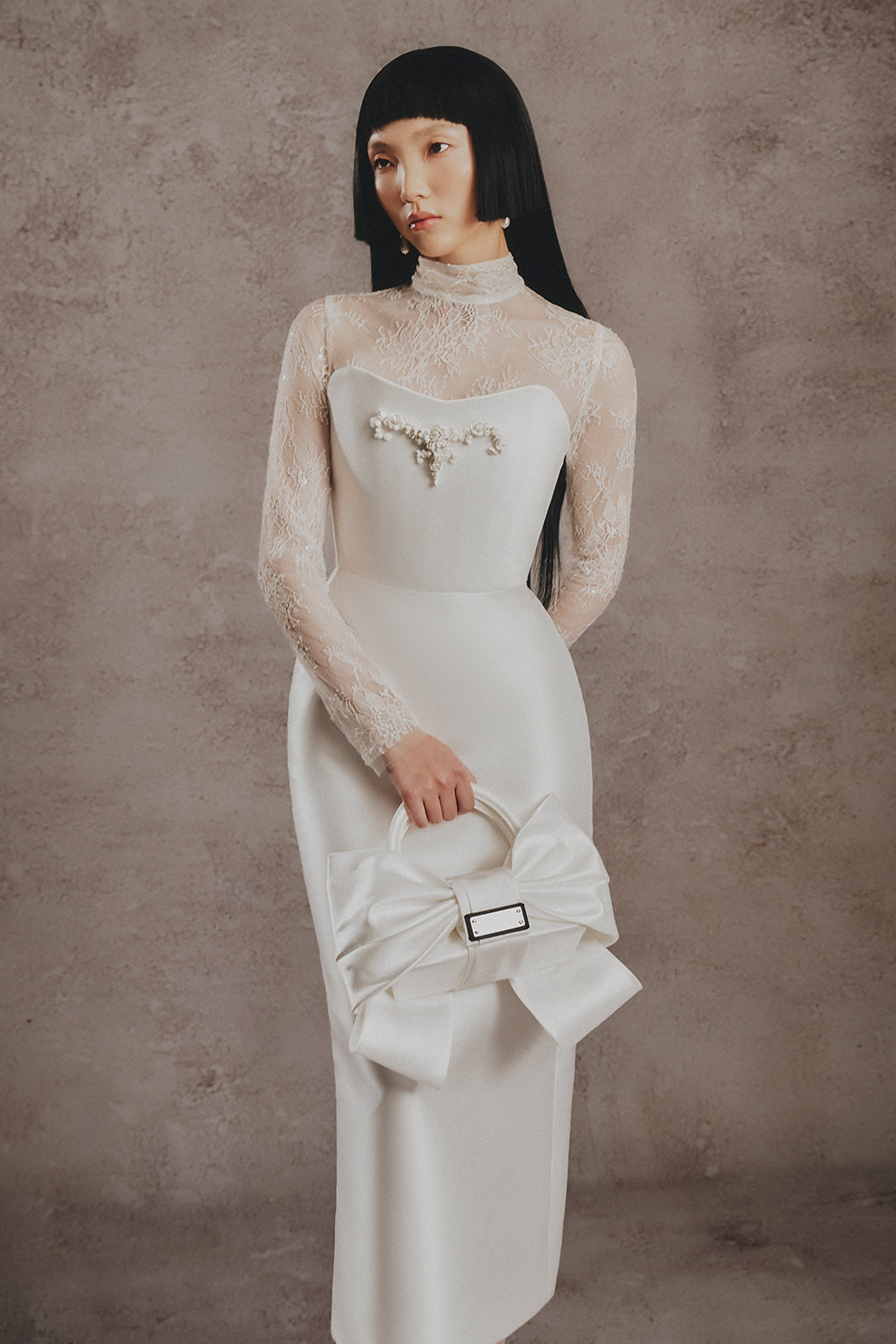 white lace high neck midi dress White Lace High Neck Midi Dress