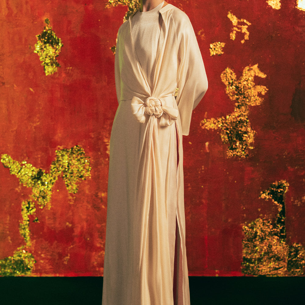 Dien Ket Round Neck Synthetic Silk Ao Dai