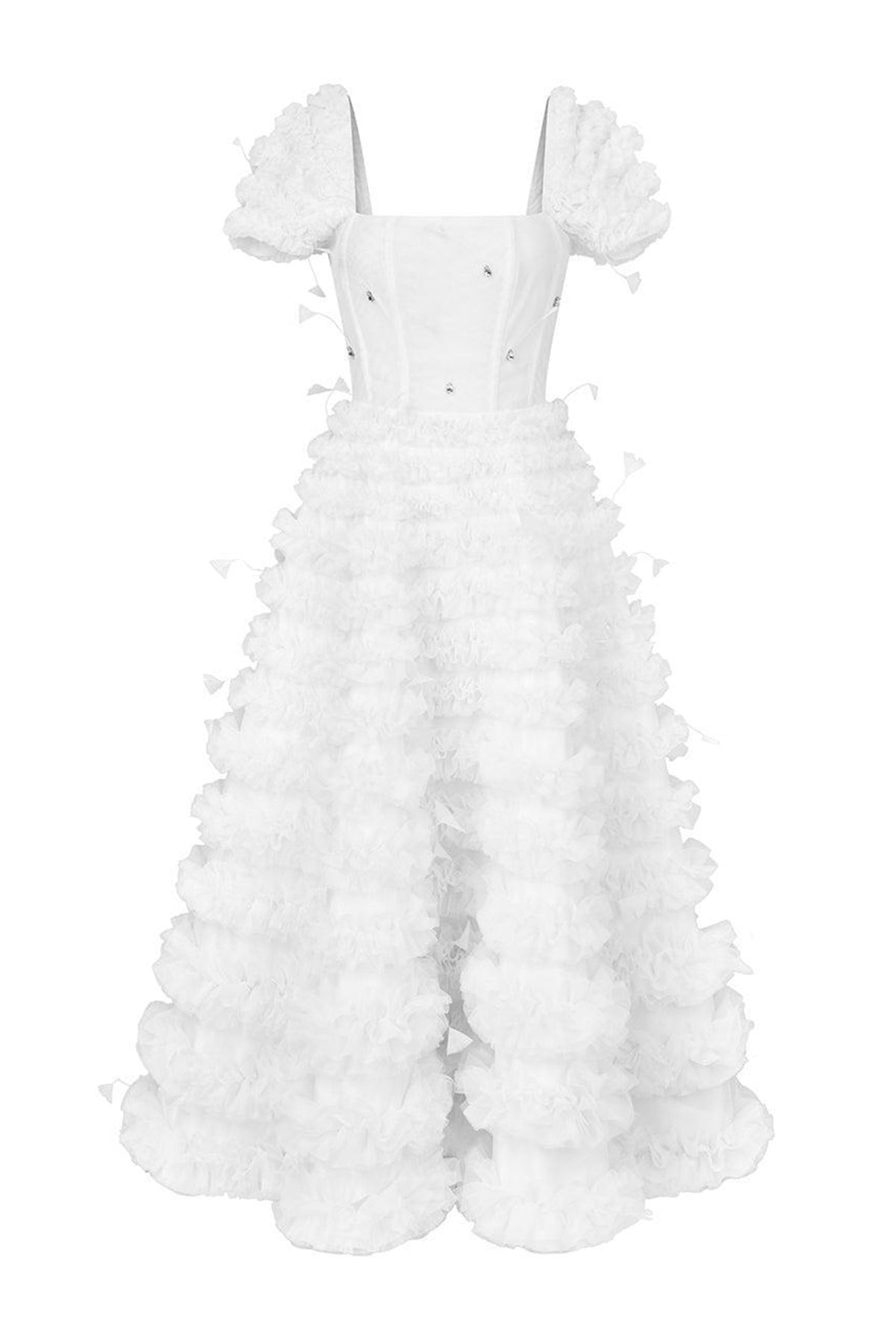 Luxe Fit and Flare Square Neck Tulle Ankle Length Dress