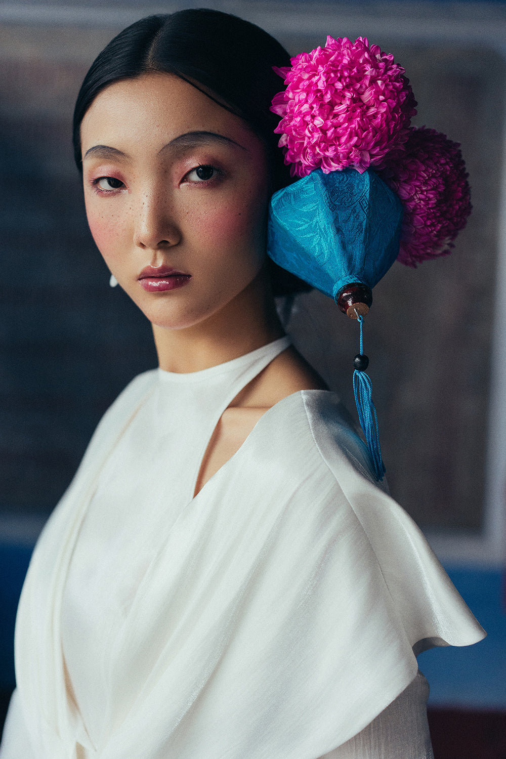 Yen Vu Mock Neck Synthetic Silk Ao Dai