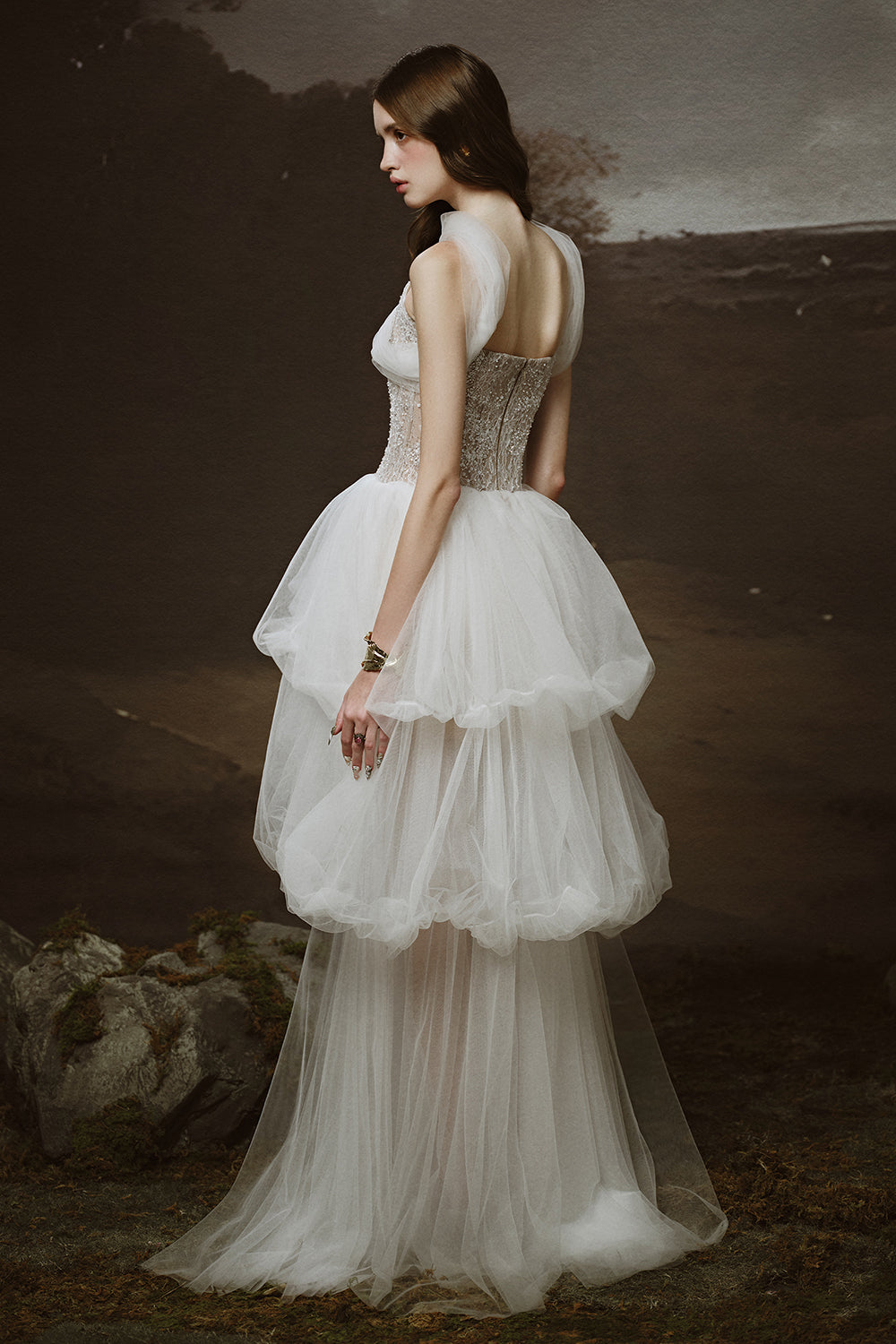 Nuvia Bubble Sleeveless Tulle Floor Length Dress