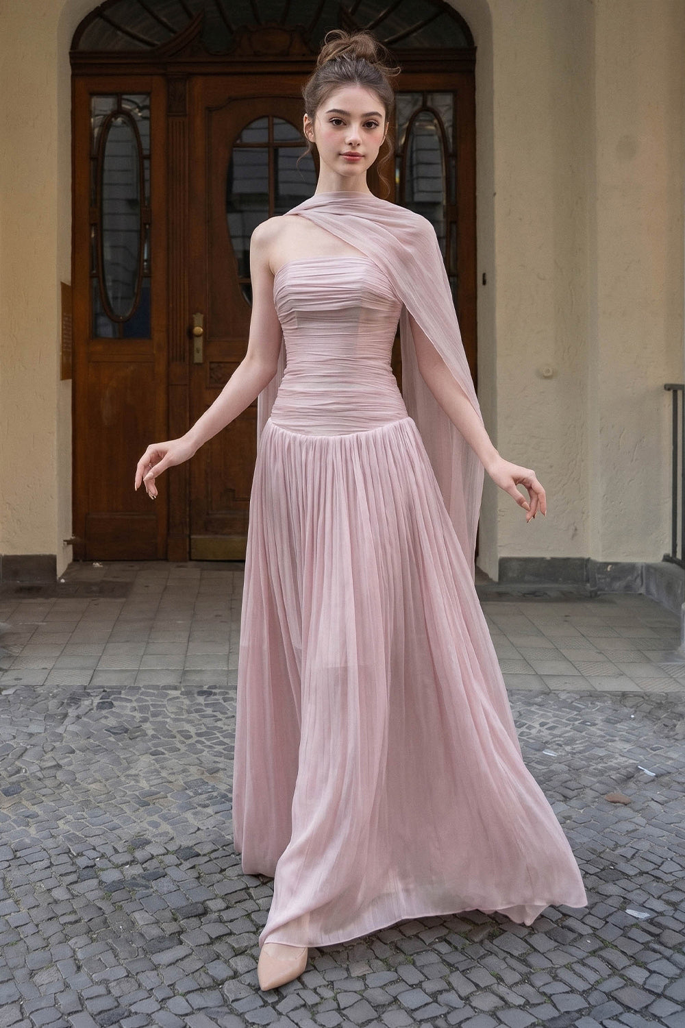 Blush Ruched Maxi Dress