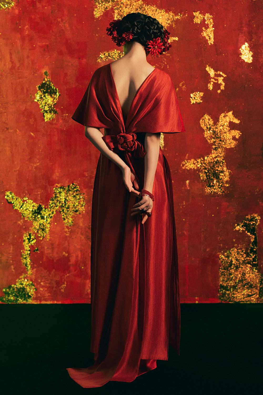 Ha Y Boat Neck Synthetic Silk Ao Dai