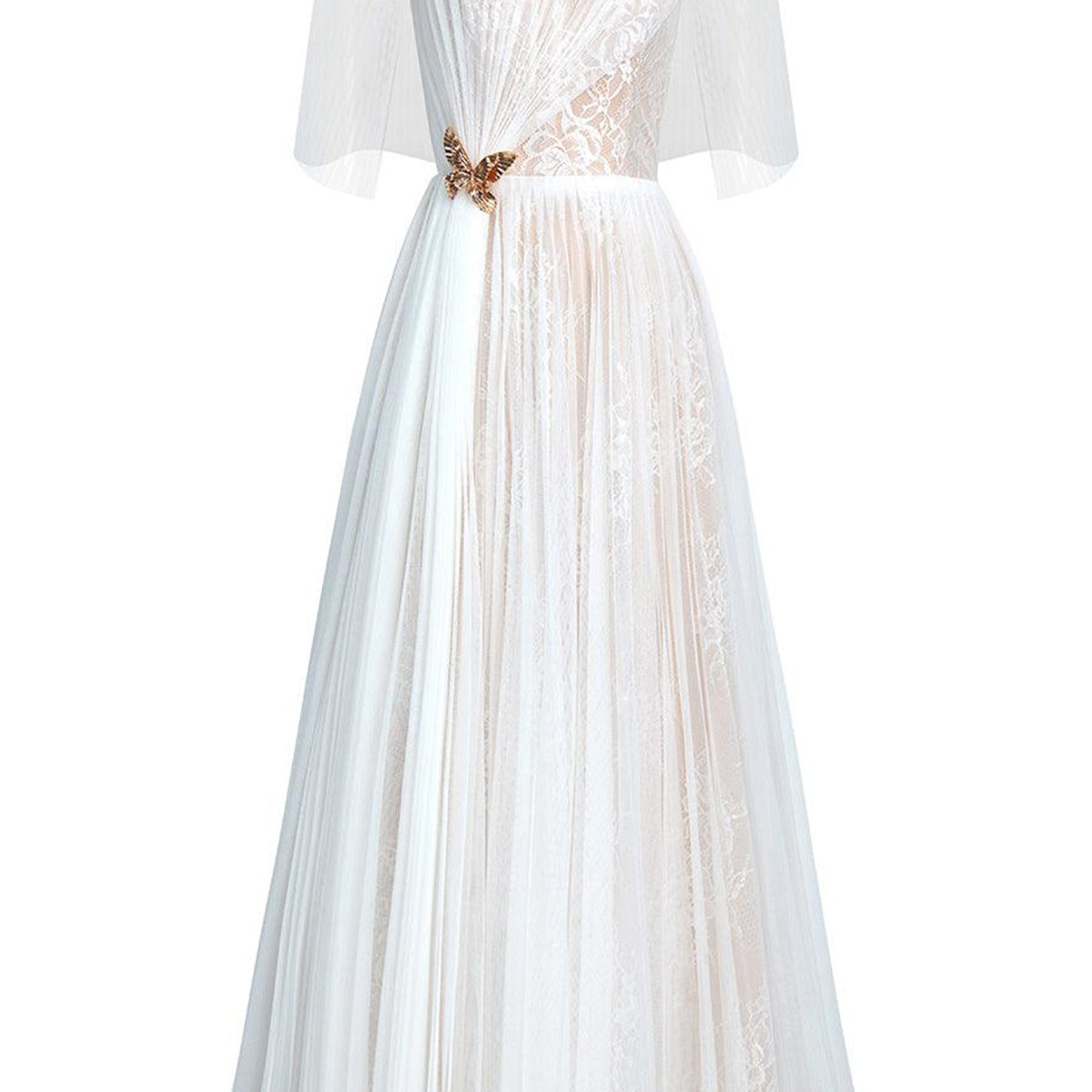 Lunaria A-line Spaghetti Strap Mesh Lace Ankle Length Dress