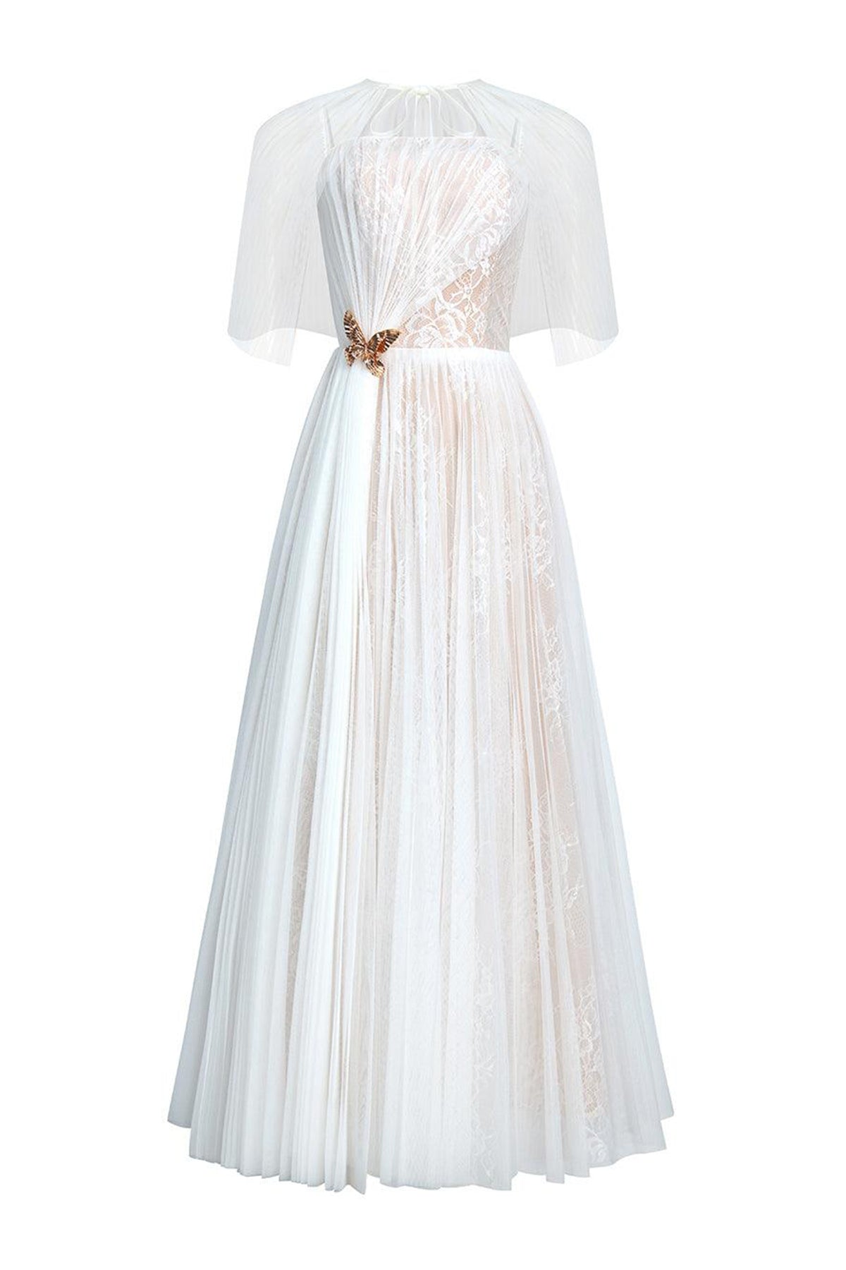 Lunaria A-line Spaghetti Strap Mesh Lace Ankle Length Dress