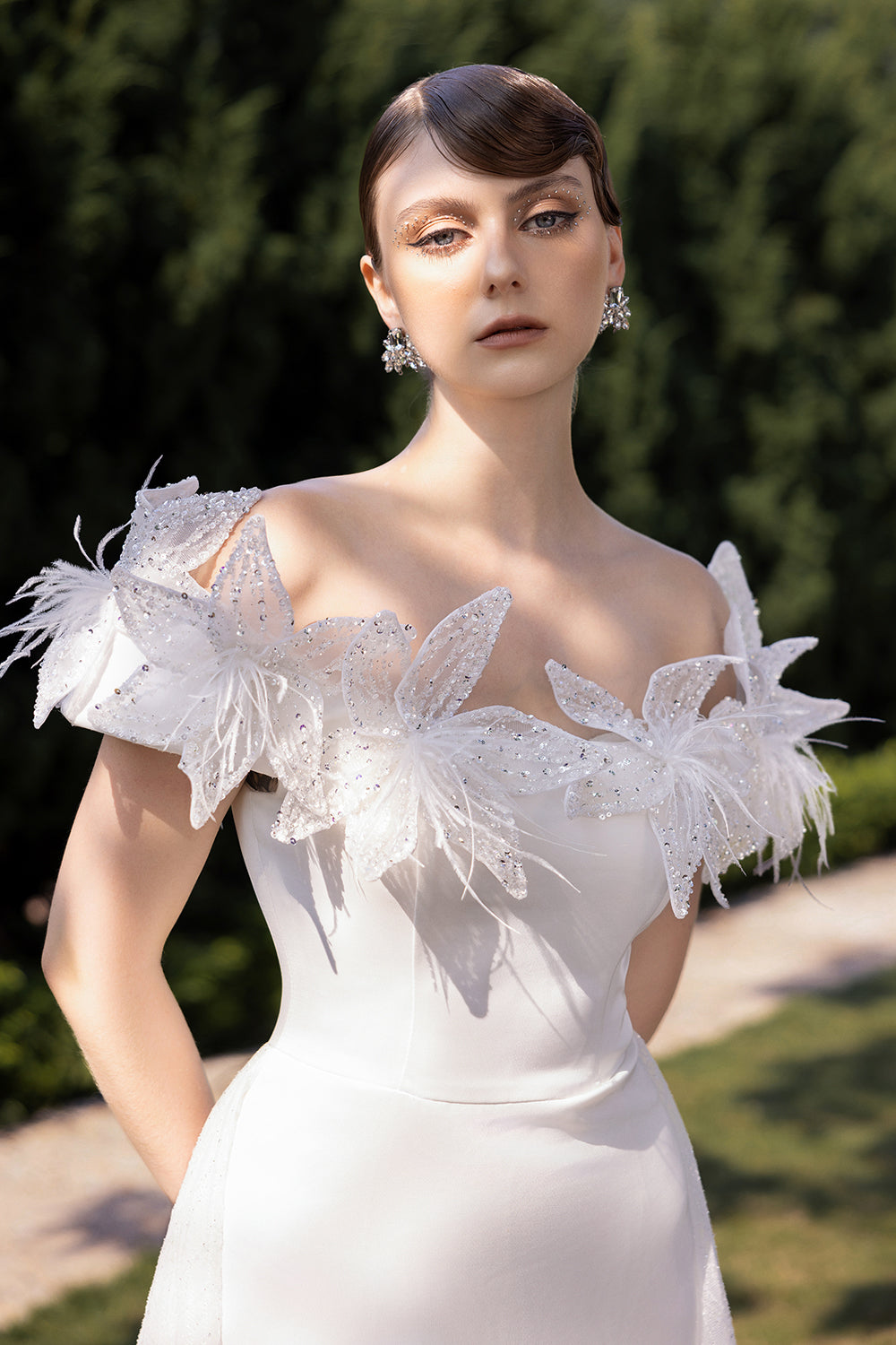 feather sleeve maxi dress Long Sleeve Feather Embellished Maxi Dress White