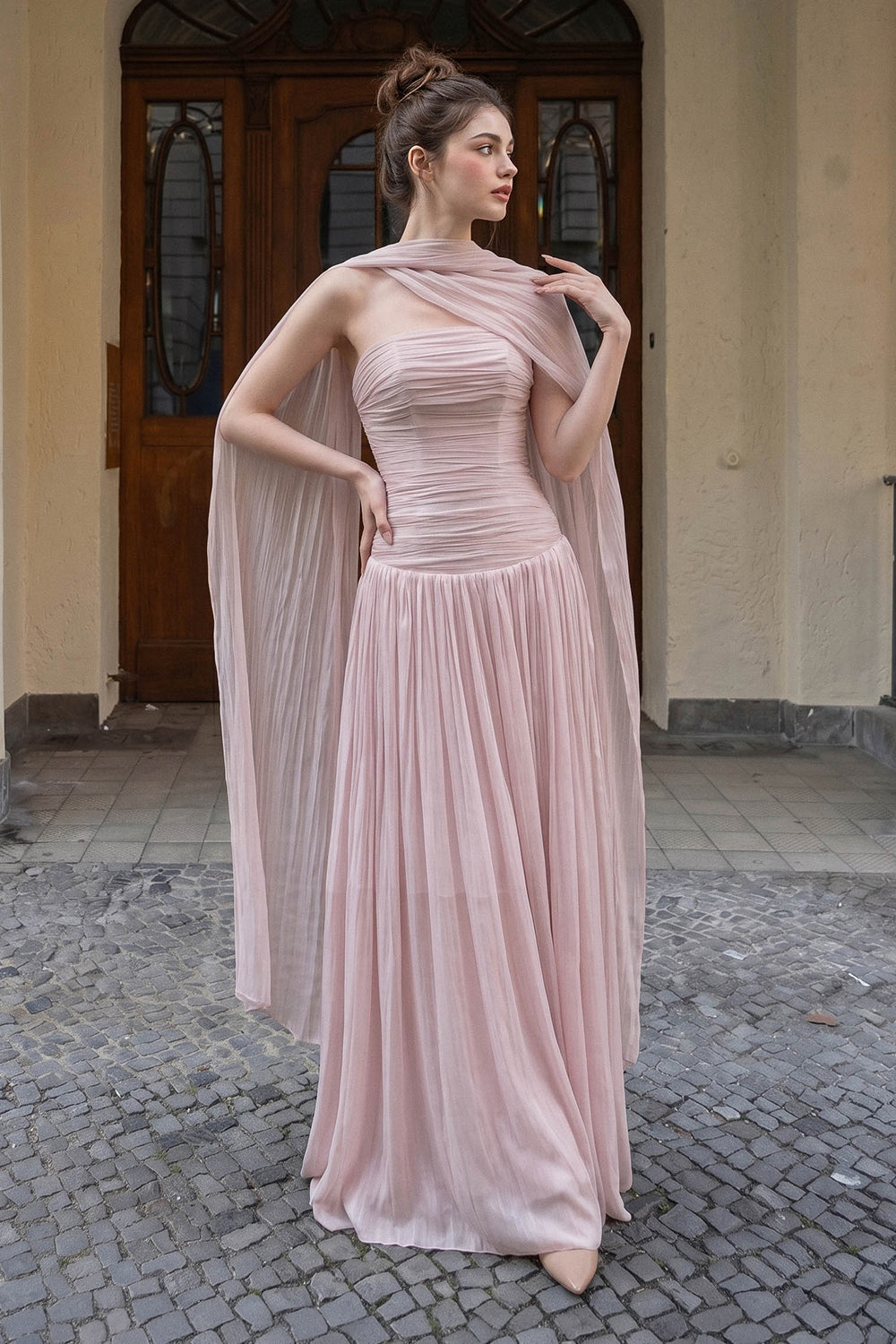 Blush Ruched Maxi Dress