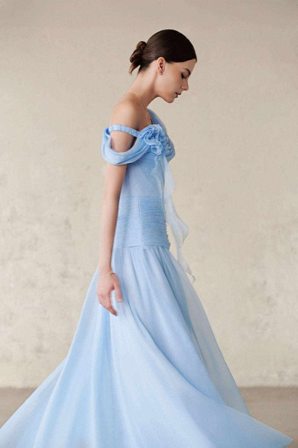 Venus Asymmetric Neck Applique Maxi Dress