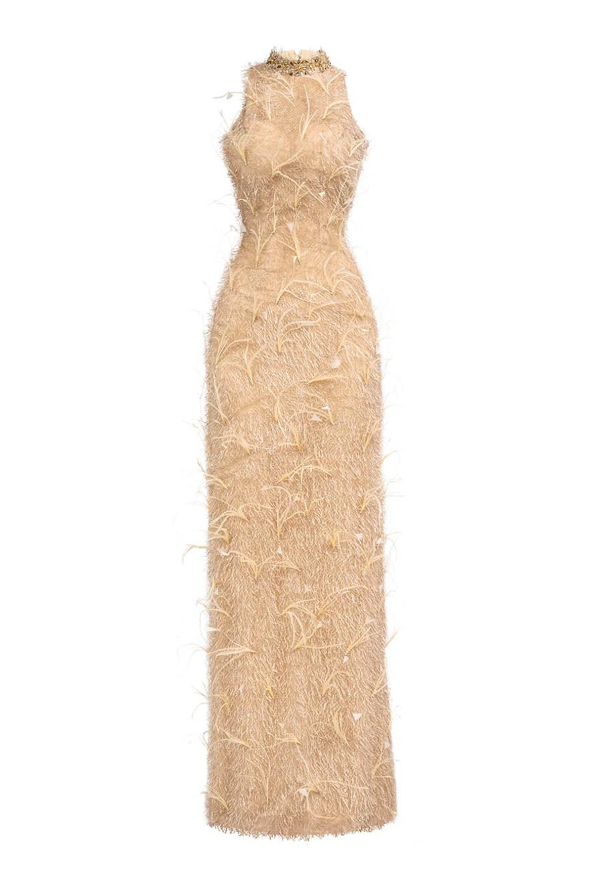 Emersyn Sheath Feather Polyester Floor Length Dress