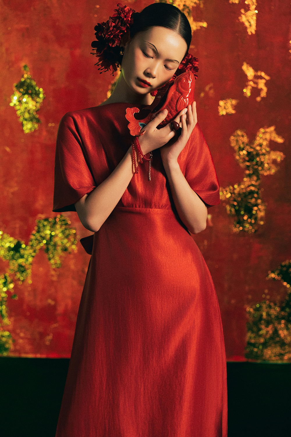 Ha Y Boat Neck Synthetic Silk Ao Dai