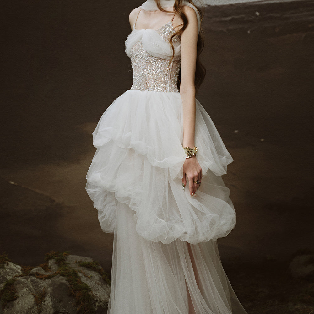 Nuvia Bubble Sleeveless Tulle Floor Length Dress