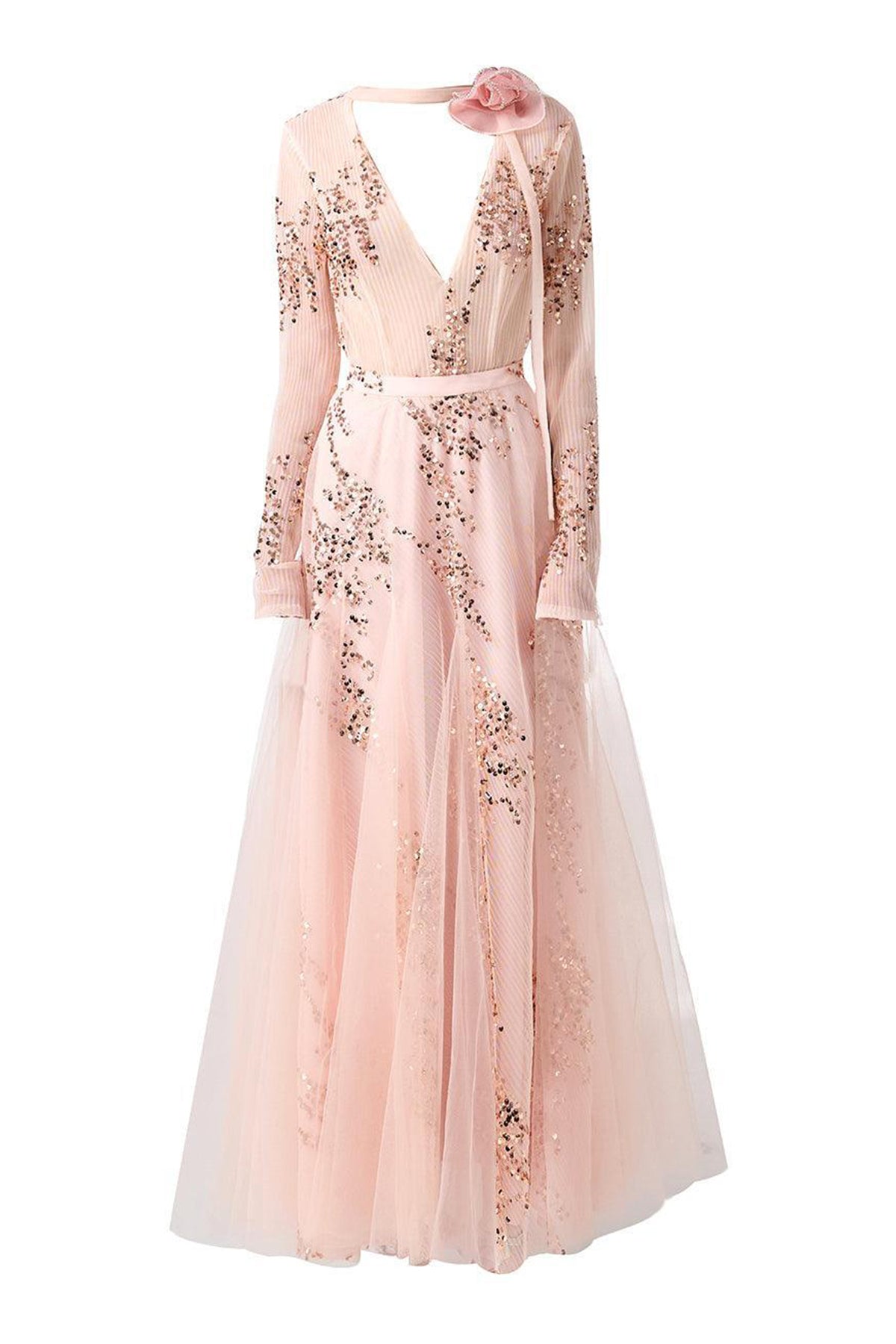 Edgar Gored Long Sleeved Organza Satin Ankle Length Set