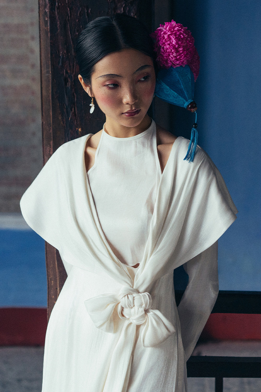 Yen Vu Mock Neck Synthetic Silk Ao Dai