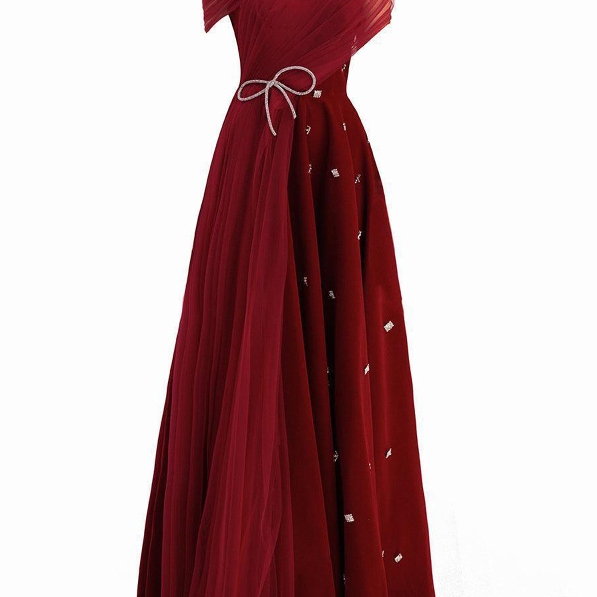 Duarte Fit and Flare Crossover Mesh Silk Floor Length Dress