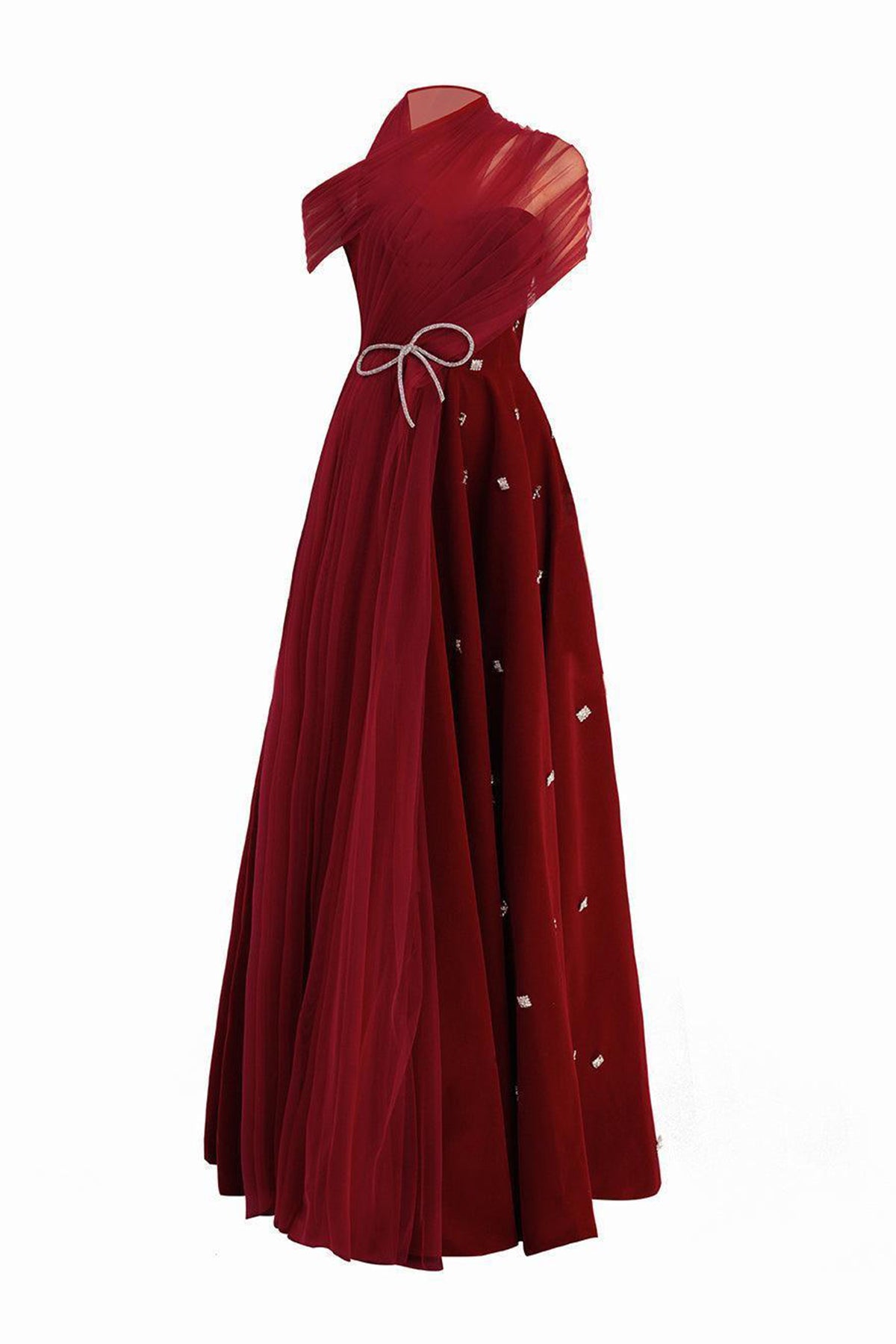 Duarte Fit and Flare Crossover Mesh Silk Floor Length Dress