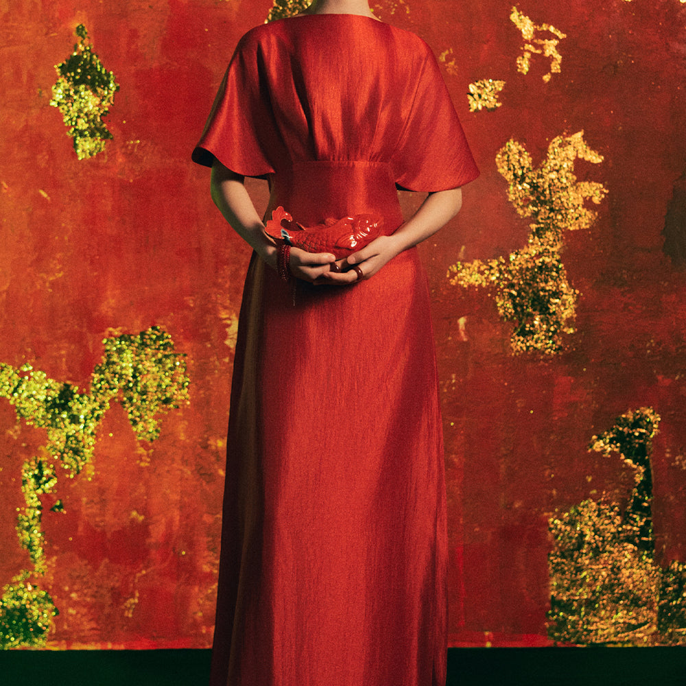 Ha Y Boat Neck Synthetic Silk Ao Dai