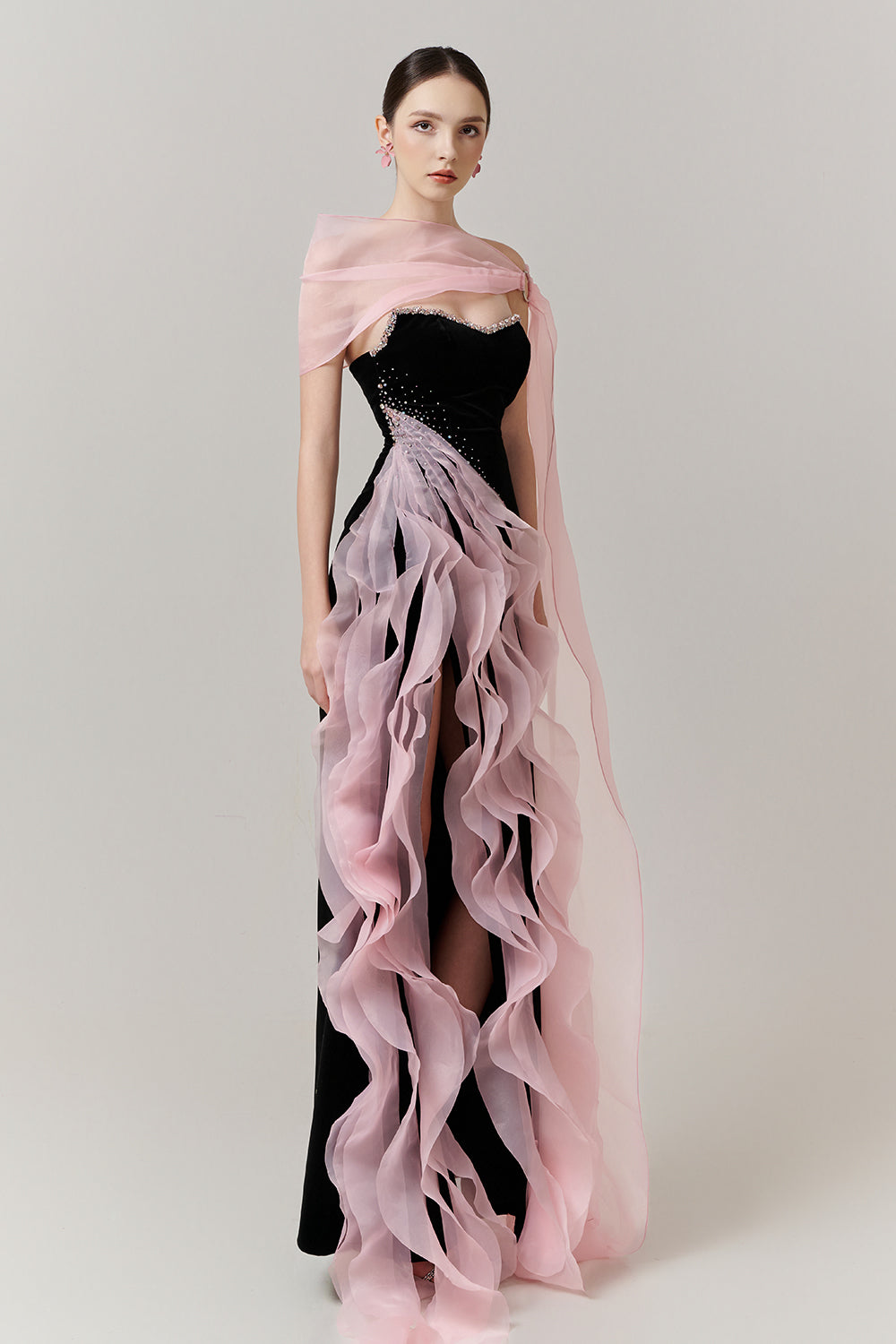Women's Elara Sheath Rhinestone Maxi Dress XXS/XS/S/M/L/XL/XXL/3XL/Customize Black & Barely Pink MEAN BLVD Black & Barely Pink / XXS