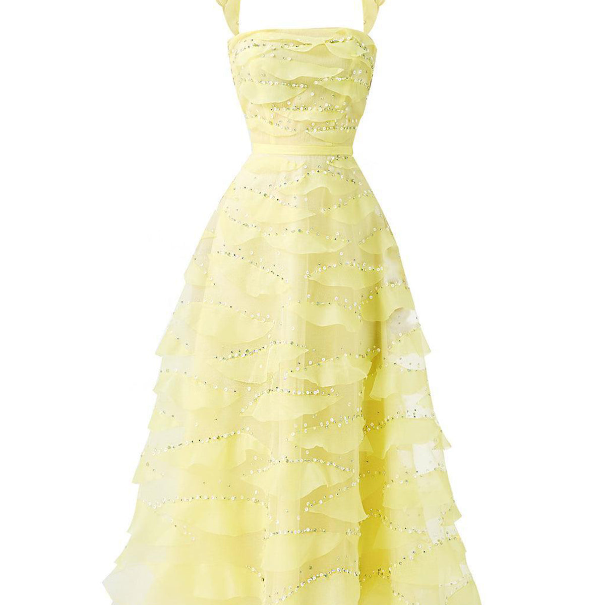 Dillon Fit and Flare Square Neck Organza Midi Dress