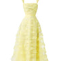 Dillon Fit and Flare Square Neck Organza Midi Dress