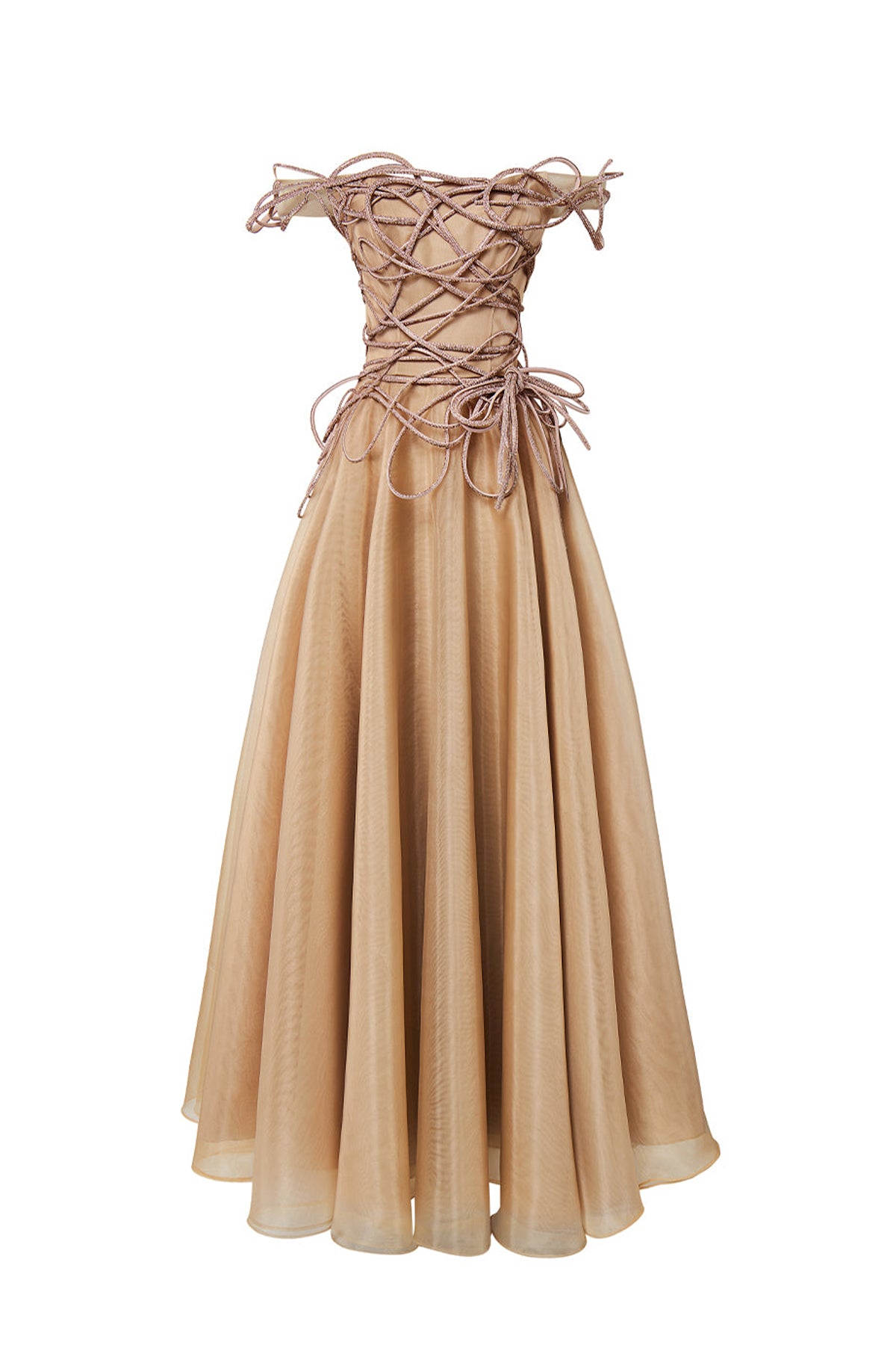 Julissa A-line Off-Shoulder Mesh Floor Length Dress