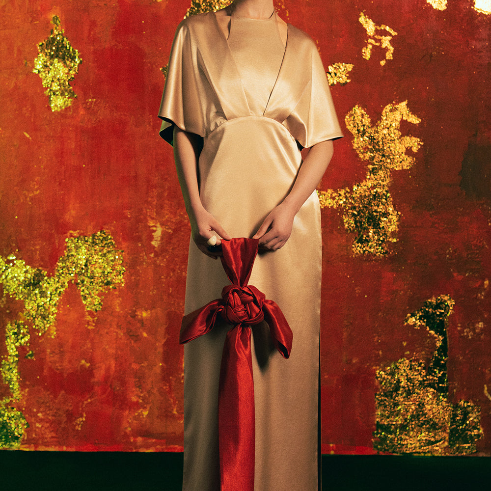 Nguyet Anh Flutter Sleeved Synthetic Silk Ao Dai