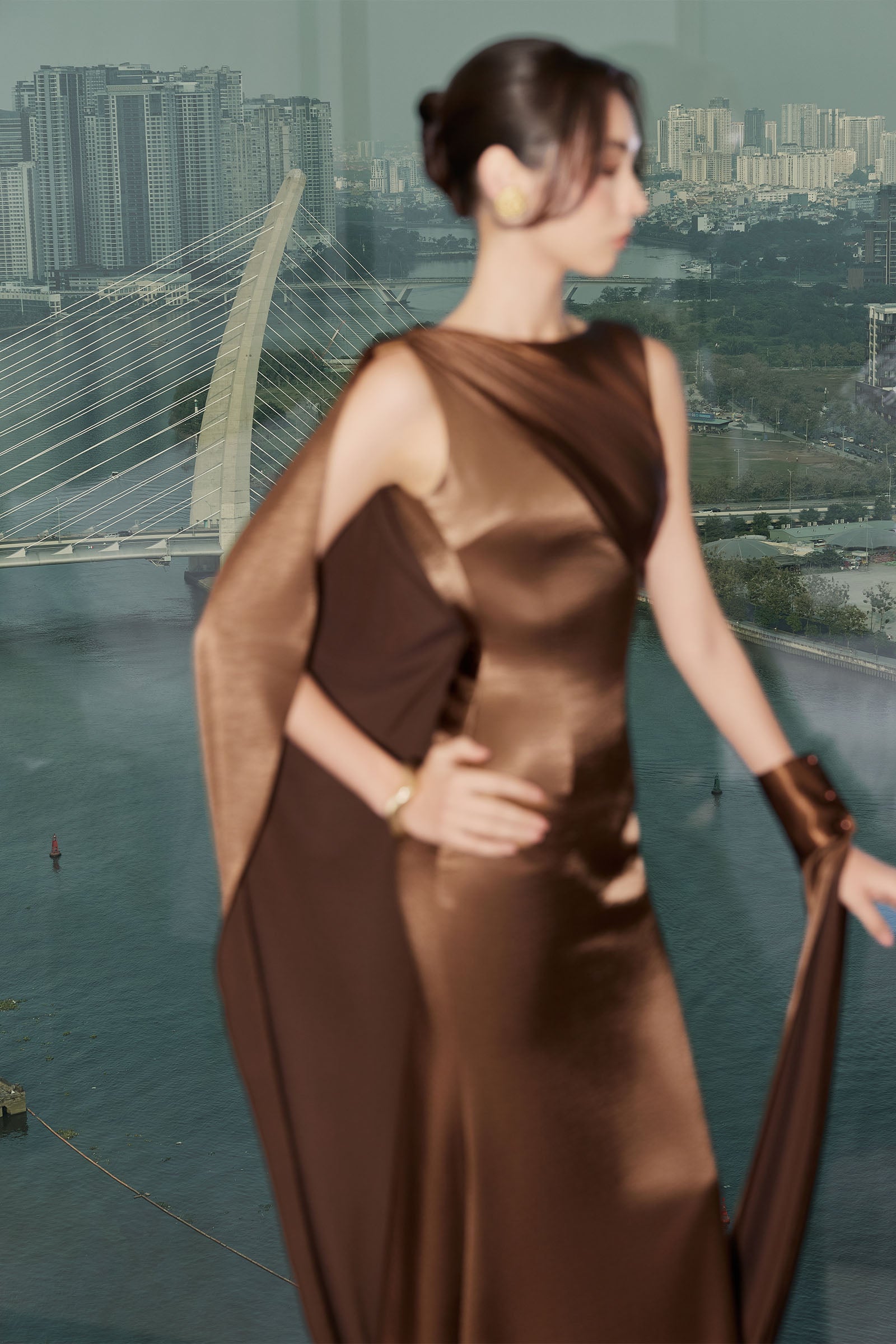 Brun Velor Boat Neck Maxi Dress
