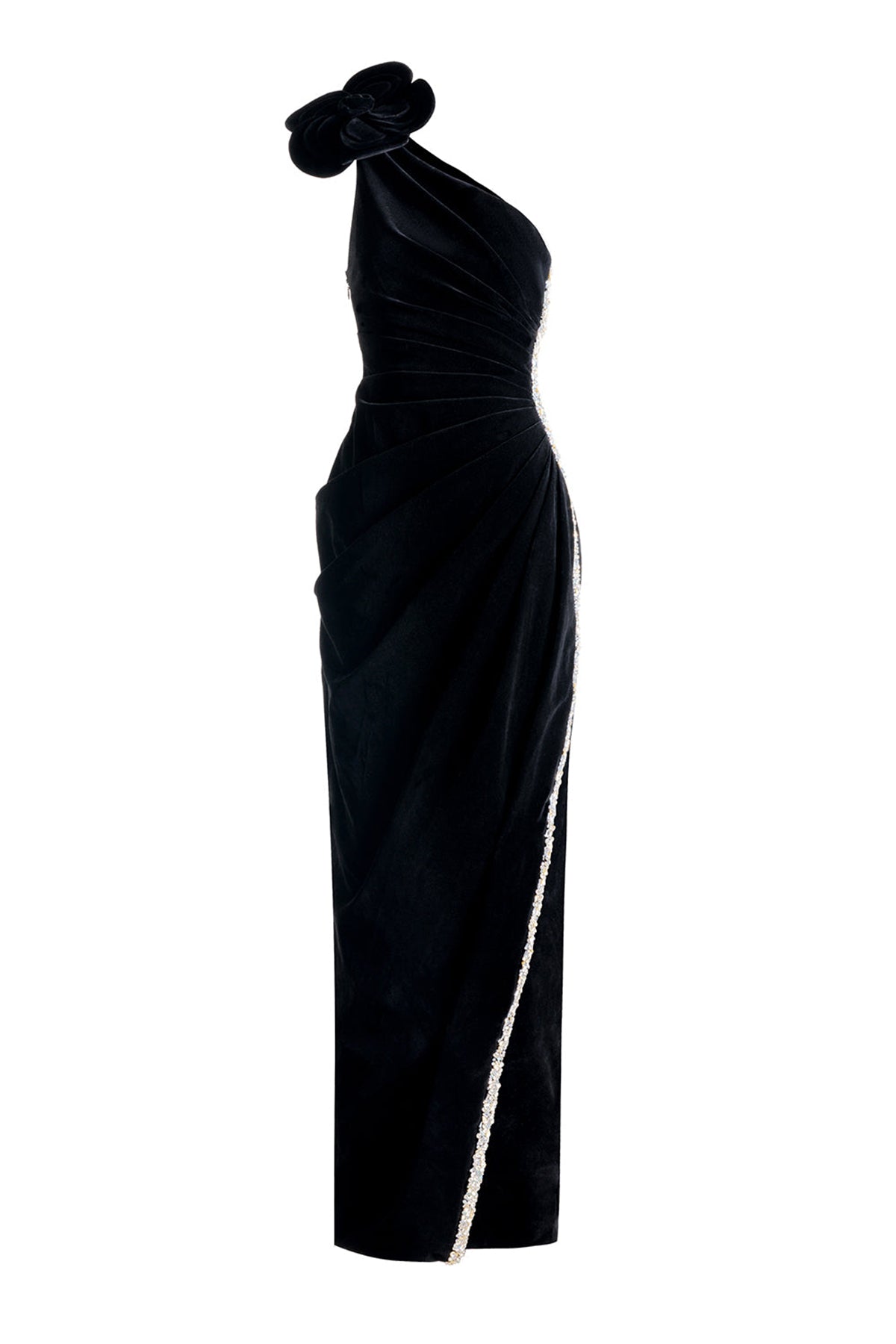 Diana Asymmetric Draped Velvet Maxi Dress