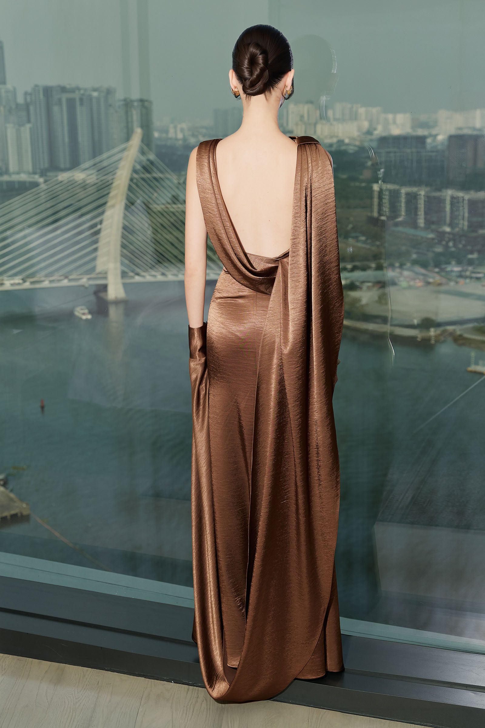 Brun Velor Boat Neck Maxi Dress