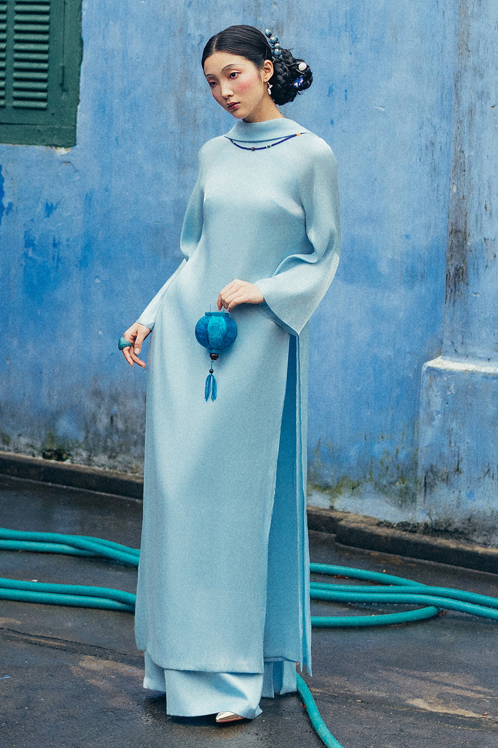 Thuy Vu Mandarin Collar Synthetic Silk Ao Dai