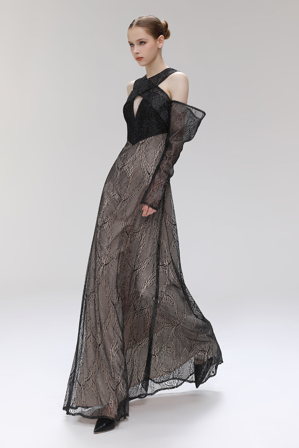 butterfly sleeve dress formal Women's Crepe Butterfly Sleeve Maxi Dress