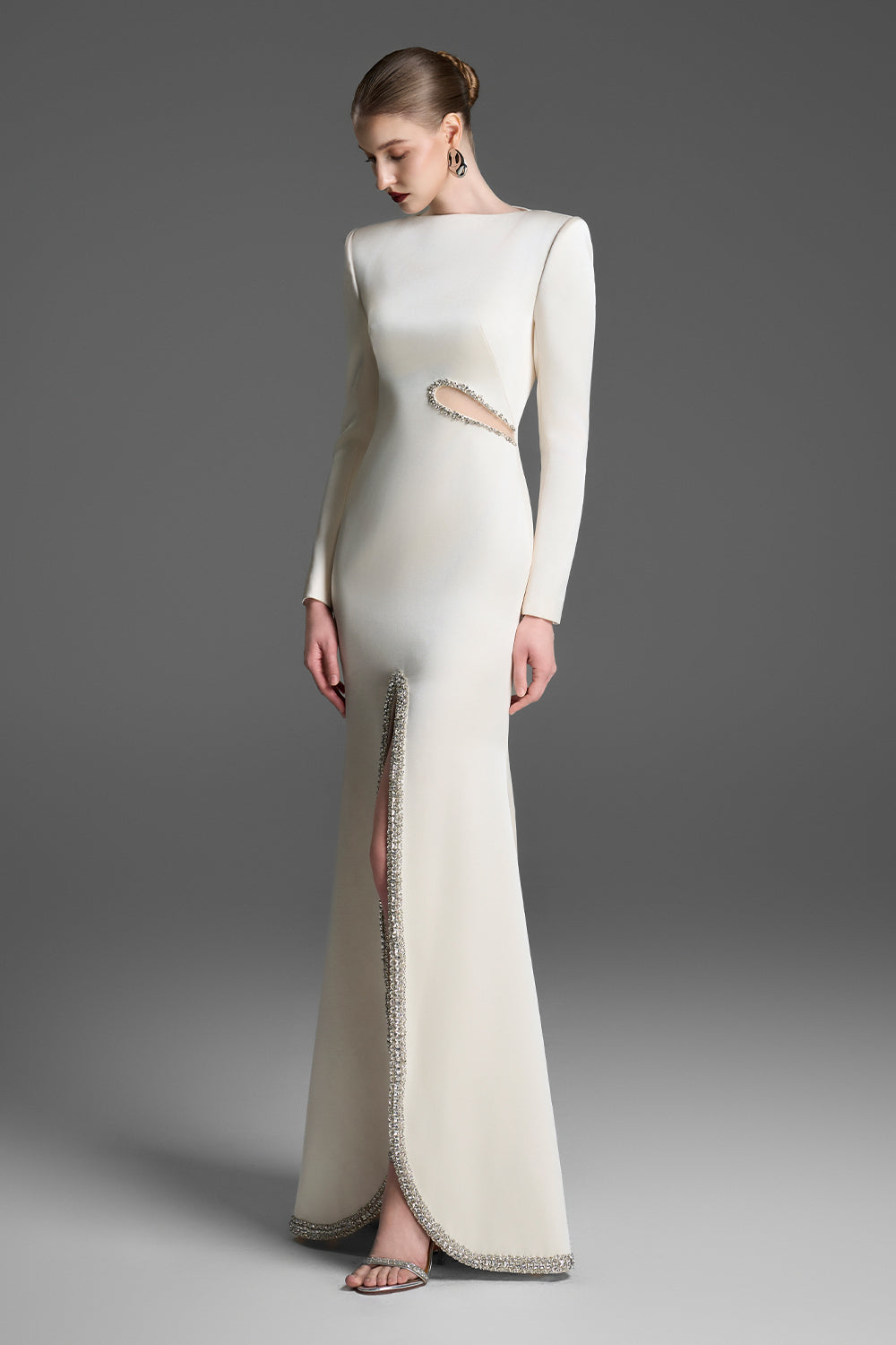 Women's Maja Boat Neck Rhinestone Maxi Dress XXS/XS/S/M/L/XL/XXL/Customize  Cream MEAN BLVD