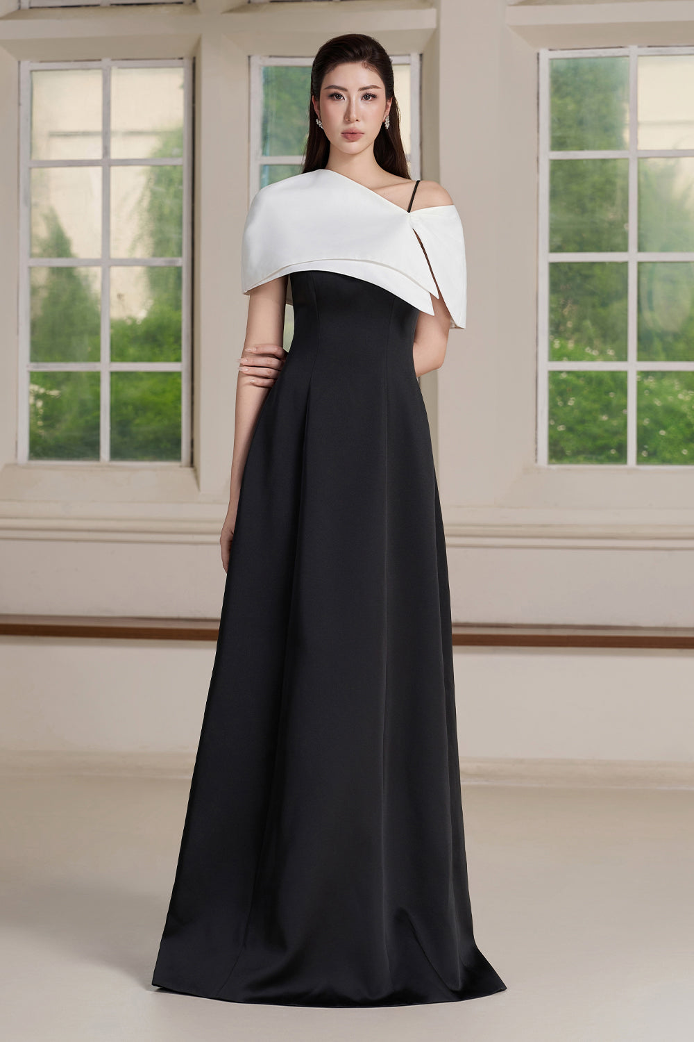 Via Asymmetric Neck Maxi Dress