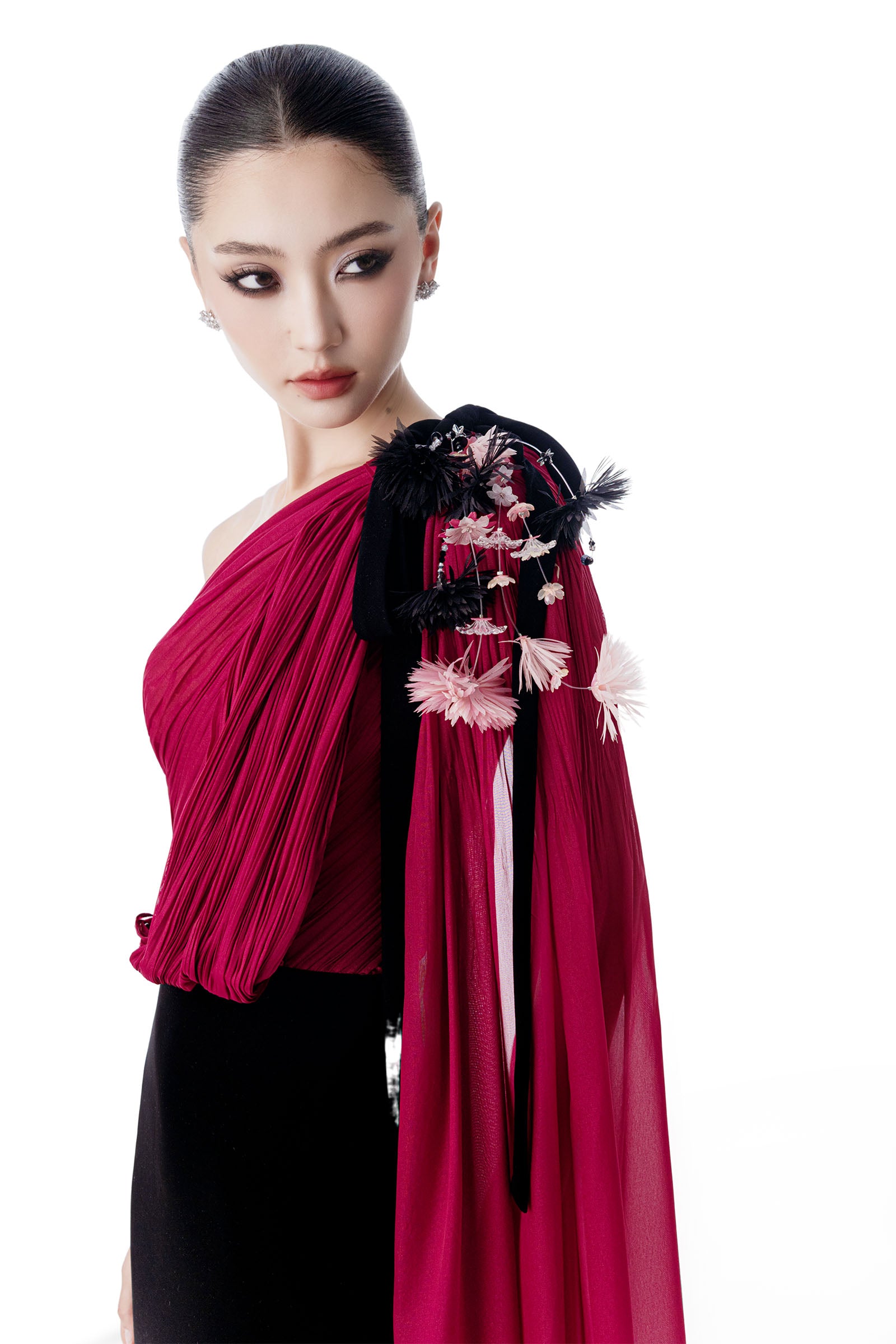 Crimson Draped Maxi Dress