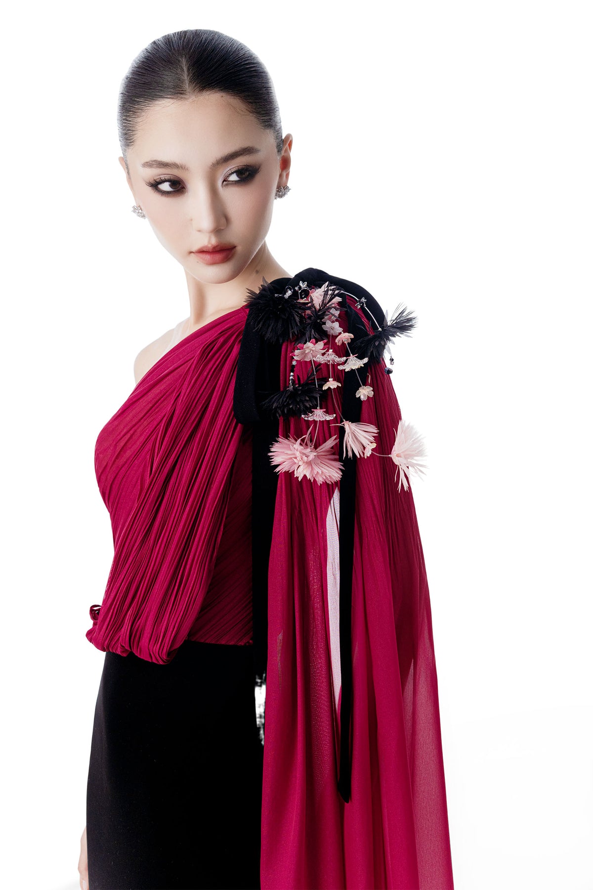 Crimson Draped Maxi Dress