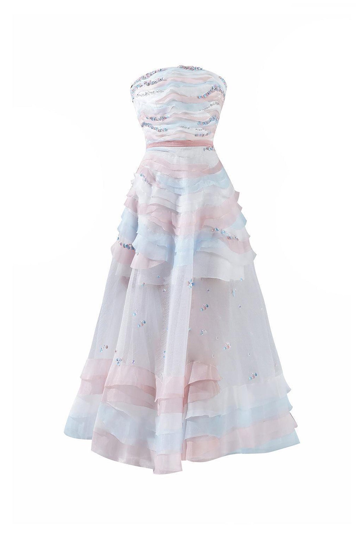 Dallas Strapless Layered Organza Midi Dress