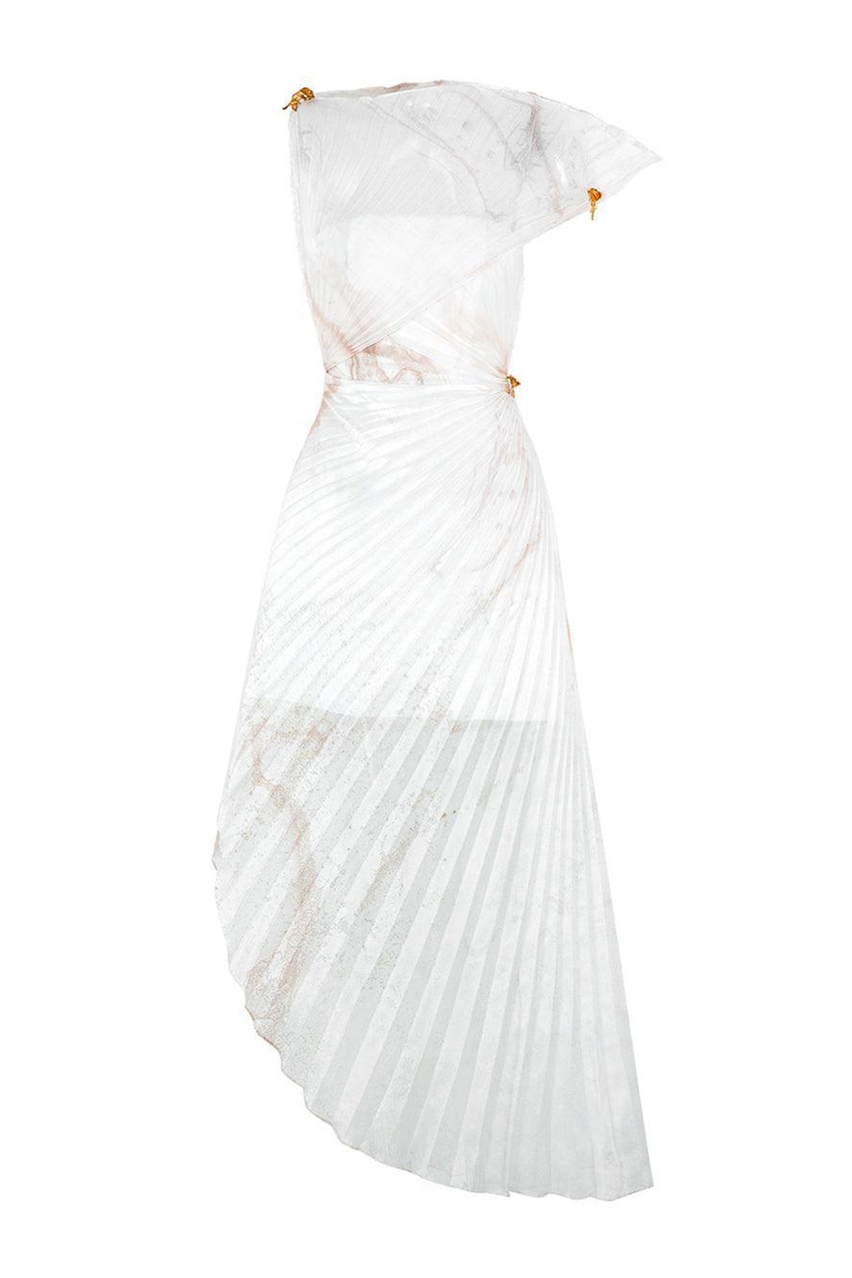 Isabella Asymmetric Pleated Organza Ankle Length Dress